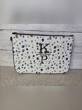 Thirty-One Jewell Zipper Pouch KP Monogram Speckled Terrazzo Wristlet Clutch